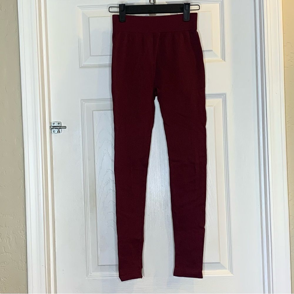 Spiritual Gangster Ribbed Cropped Leggings Size XS Dark Cranberry Color